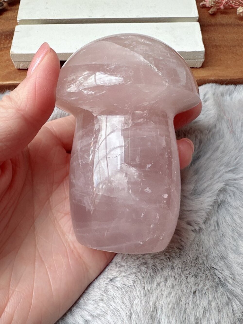 Gorgeous Rose Quartz Mushroom Carving